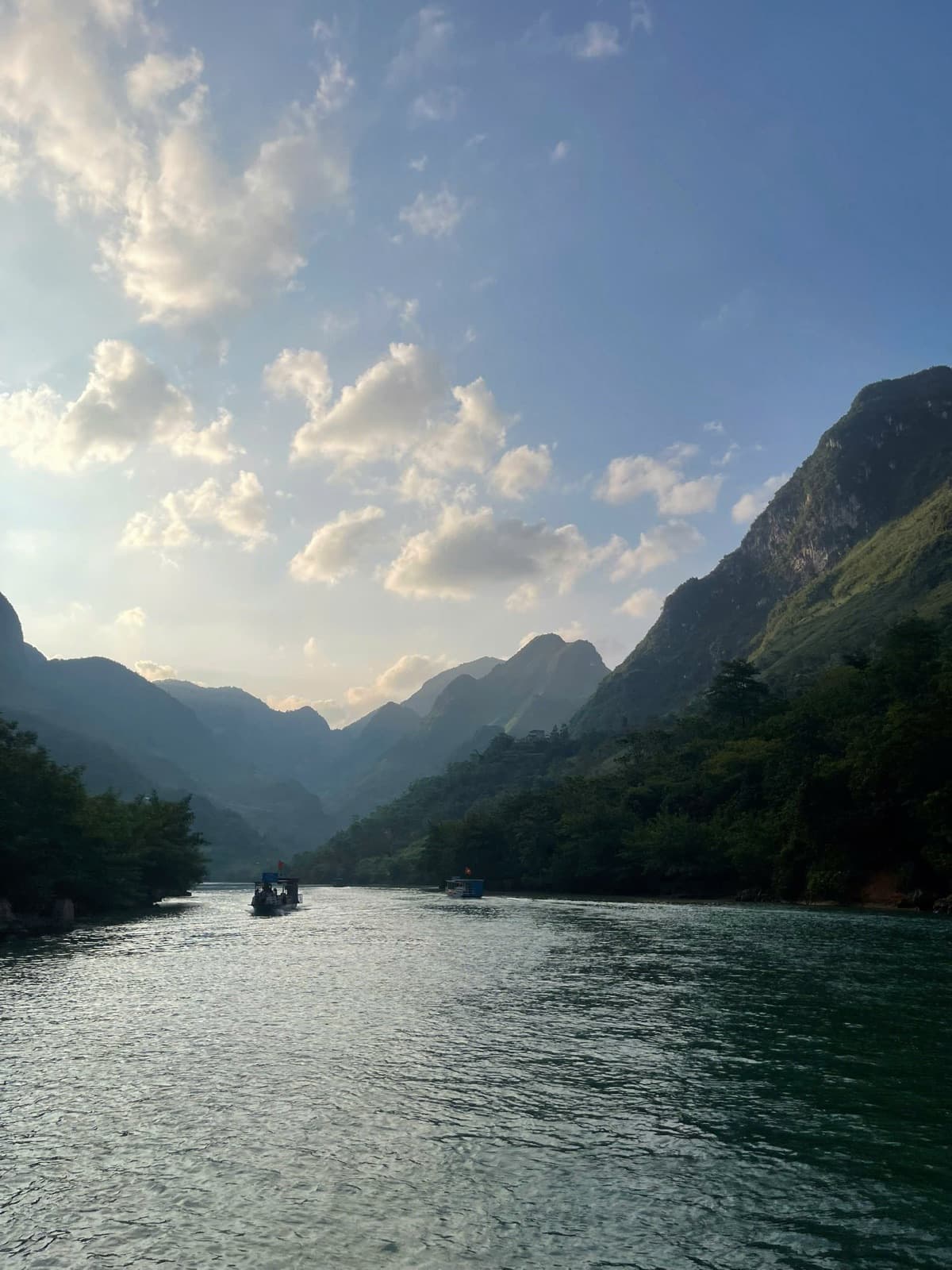 Sunset over the river on the boat trip